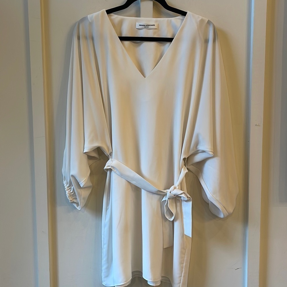 Amanda Uprichard White V-neck Batwing Sleeve Mini Dress
